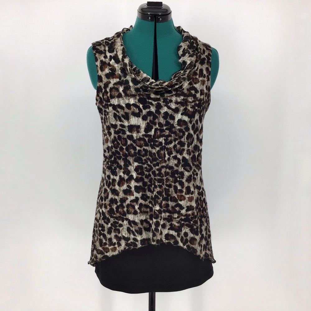 M.I.K.O. Leopard Print Sleeveless Cowl Neck Top, M